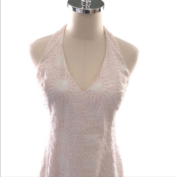 HALTER SUNDRESS PINK AND WHITE EMBROIDERED FABRIC SZ 8 FRENCH CONNECTION - Picture 6 of 8